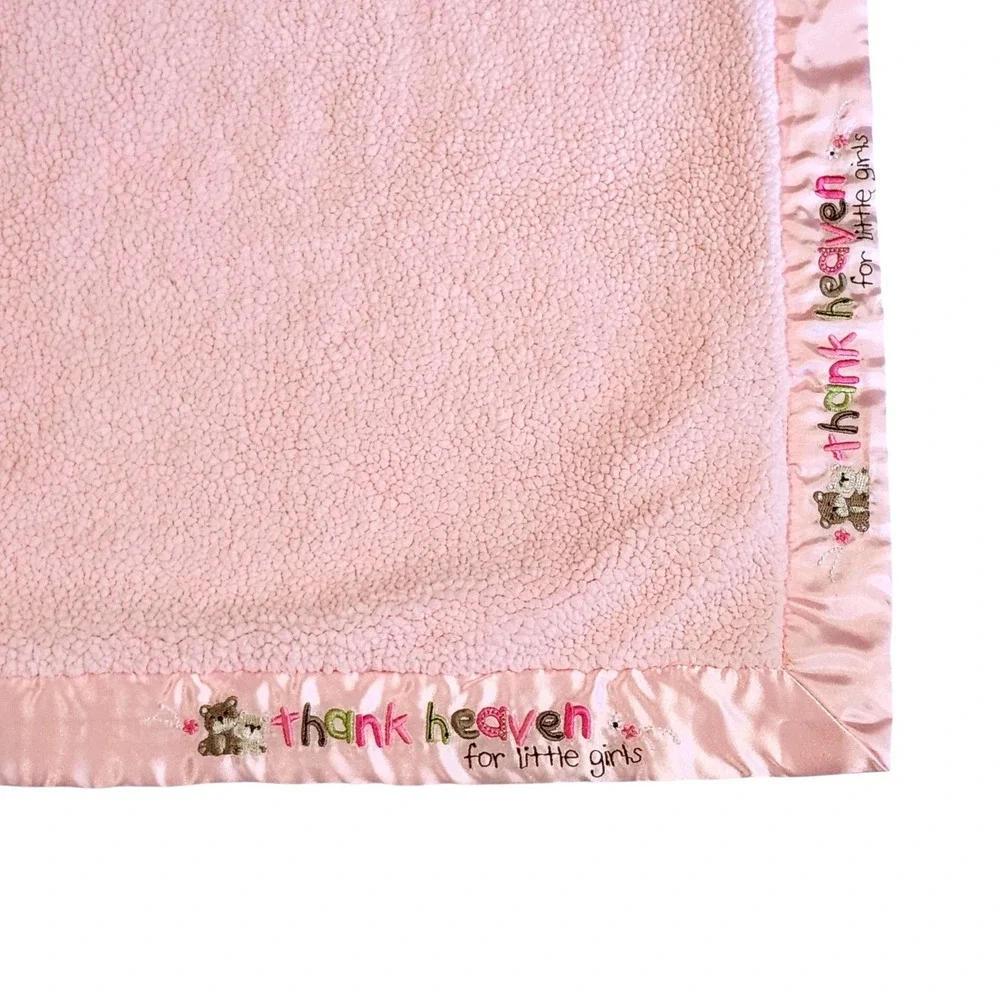 Carters Child of Mine Thank Heaven for Baby Girls Sherpa Pink Satin Blanket